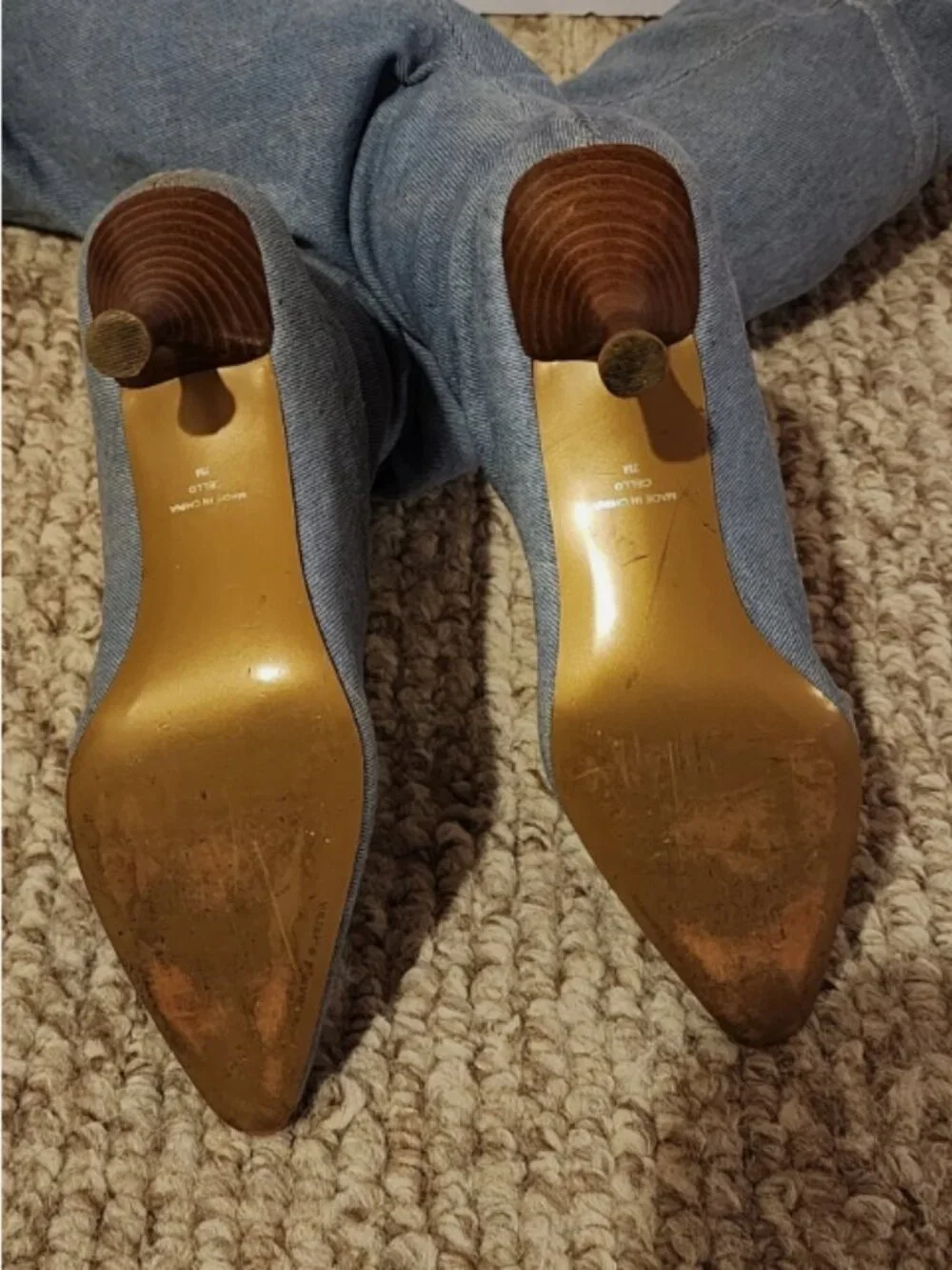 Valerie Stevens Light Blue Denim Over-the-Knee Pointed Toe Slip-On Boots 7